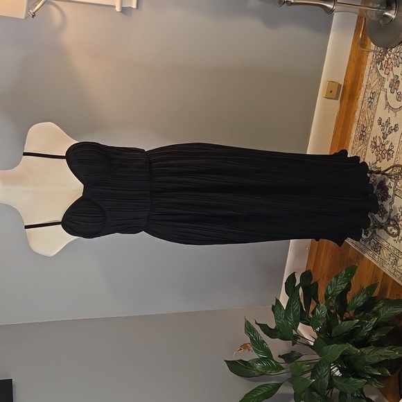 Dkny Dresses & Skirts - DKNY Black Micro Pleated Bustier Corset Ruffle Hem Back Zip Midi Dress Sz 10